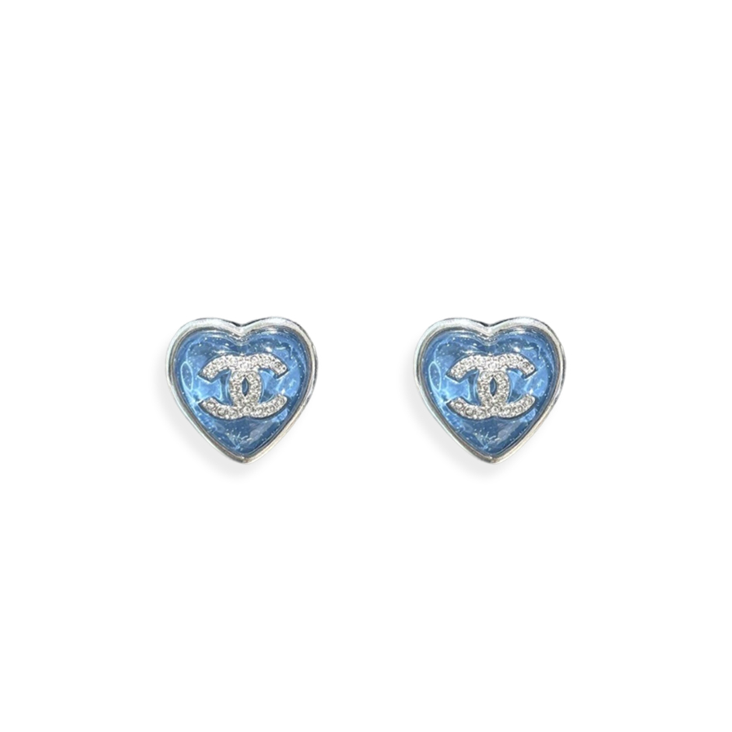 CHANEL HEART DESIGN EARRINGS BLUE 